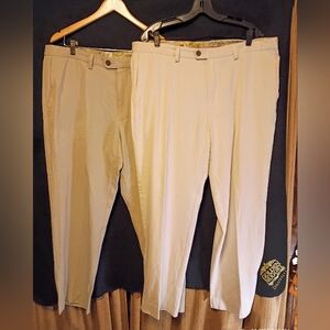 Lot of 2 Tommy Bahama Silk Blend Pants Mens 38x30 Khaki Tan Chinos Flat Front